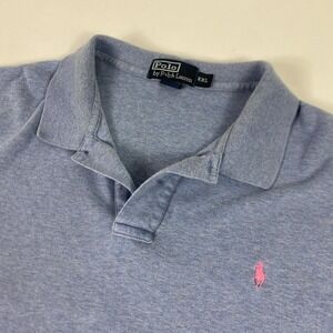 Polo Ralph Lauren Polo Shirt Mens 2XL Blue Vintage Pink Pony Logo Short Sleeve
